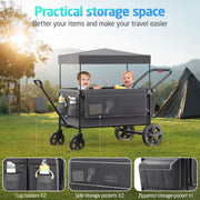 SACVON All-Terrain Wagon Stroller for Toddlers with Side-by-Side Seating, Adjustable Handlebar, Detachable Canopy, Storage Organizer, Dark Gray