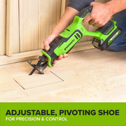 Greenworks PowerAll 24V Brushless Reciprocating Saw Kit, 2Ah USB-C Battery, 30W Fast Charger, Adjustable Pivoting Shoe, 3,200 SPM, RS326A2