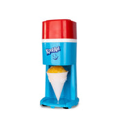 Nostalgia Kool-Aid Snow Cone Maker, Electric Ice Shaver with 64-Ounce Capacity, Safety Push-Down Handle, 4 Reusable Cones, Ice Scoop, Side Shelves, Red White Blue