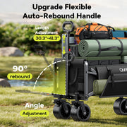 Qunler Utility Garden Wagon, Heavy-Duty Steel Frame, Oversized Tank Wheels, Large Collapsible Folding Cart with Side Pocket, Black
