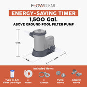 Flowclear 58704E Above Ground Pool Pump, 0.16 HP Single Speed, Energy Efficient, 1500GAL Capacity, 110V