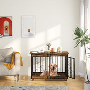 COZYPAWS Bel Ark 48 Inch Furniture Style Dog Crate, Extra Large, Double Doors, Heavy Duty Steel Frame with Retro Wood Finish, 360 Caster Wheels, Indoor Dog Kennel, Brown