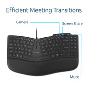 Kensington Pro Fit Ergo KB675 EQ TKL Wired Keyboard, Ergonomic Curved Design, Programmable Keys, USB-A, Black, K75497NA