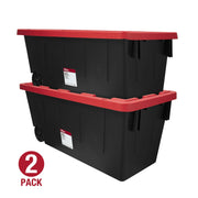 Hyper Tough 206308 50 Gallon Snap Lid Wheeled Plastic Storage Tote, Black Base/Red Lid, Set of 2