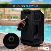 Altec Lansing Sonic Boom 120 Portable Bluetooth Party Speaker, 120W Peak Power, IP67 Waterproof, Multicolor LED Lights, Wheels and Handle, Black