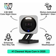 Wyze WYZEC4GYWMT Cam v4 2.5K QHD Wi-Fi Indoor/Outdoor Smart Home Security Camera w/Color Night Vision