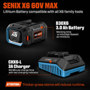 Senix 60V Max X6 Brushless Cordless String Trimmer, 16-Inch Cutting Diameter, Variable Speed, Lightweight Aluminum Shaft, 3Ah Battery and Charger Included