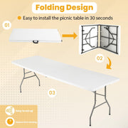 PayLessHere 6 Foot Folding Camping Table, Heavy-Duty White Polyethylene Top, Powder-Coated Steel Frame, 500 lb Capacity, Portable with Carry Handle