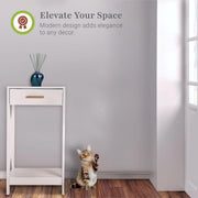 Aleratec Modern Side Table and Nightstand with Pull-Out Drawer, Beechwood Handle, Bottom Shelf Storage, White