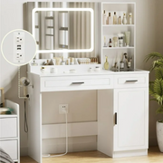 Hommpa Vanity Desk, Makeup Vanity with LED Lighted Mirror Vanity with Glass Top Drawers Vanity Table