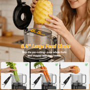 TUUMIIST Cold Press Juicer Machine, 6.5-Inch Wide Feed Chute, 350W Motor, High Juice Yield, Stainless Steel, Silver and Black, TM-780SJ