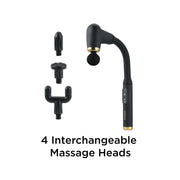 Brookstone Reachpulse Pro Long Handle Percussion Massager, 6-Speed Deep Tissue Massage Gun with 4 Interchangeable Heads, Rechargeable Battery, Portable Black
