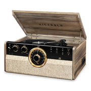 Victrola VTA-270B-FNT 6-in-1 Wood Empire Mid Century Modern Bluetooth Record Player with 3-Speed Turntable, Farmhouse Walnut
