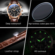 OLEVS Chronograph Men's Sport Watch, Luxury Classic Business Design, Brown Leather Strap, Waterproof, Luminous Analog Quartz, 40mm, 2871