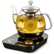 Lachens Electric Glass Tea Kettle, 27oz Capacity, Removable Stainless Steel Infuser, Smart Temperature Control, Keep Warm Function, Auto Shut Off, BPA-Free, Silver
