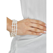 Essentials by Honora Women's Baroque Freshwater White Pearl Stretch Bracelets Set - High Quality