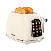 Mecity Easy Touch Screen 2-Slice Toaster, Retro Stainless Steel, Wide Slots, 6 Browning Levels, Bagel, Defrost, Reheat, Removable Crumb Tray, Cream Color, T-M6-CR