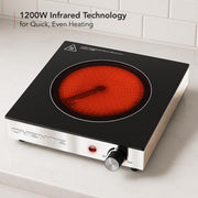 Ovente Infrared Ceramic Single Burner Electric Hot Plate, 1200W, Black Crystalline Glass, Portable Stainless Steel Cooktop, BGI301GB