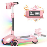 SIMATE Kids Electric Scooter with 3 Adjustable Handlebar Heights, LED Light-Up Wheels, LCD Screen, Thumb Accelerator, 5 mph, Foldable Aluminum Frame, Model D3