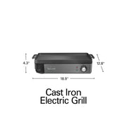 Hamilton Beach Professional Cast Iron Electric Grill, 10 x 16 Preseasoned Cooking Surface, Adjustabl