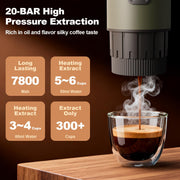 Gvode Portable Espresso Machine 3-in-1 Coffee Maker with 20 Bar Pressure Pump, Self-Heating, Rechargeable Battery, Green, G2523-Green