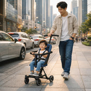 Dream On Me Coast Rider Travel Stroller, Lightweight Aluminum Frame, Compact Book-Folding Design, Adjustable Handlebar, Soft-Ride Wheels, Converts to Rider and Scooter, Navy, 365-NAVY