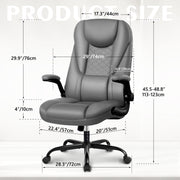 Coolhut Executive Office Chair, Ergonomic High-Back, Adjustable Flip-Up Armrests, Lumbar Support, Gray PU Leather