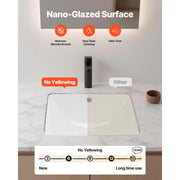 KFFKFF Rectangular Undermount Bathroom Sink, White Ceramic Basin with Overflow, 18.11 x 12.99 in, 0317