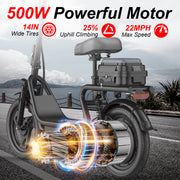Printe N30SP Electric Scooter, 500W Motor, 14-Inch Tires, Adjustable Seat and Handlebar, Removable Rear Storage Box
