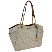 Michael Kors 35S4GTVT3B-149 Jet Set Travel Large Tote Handbag, Signature Logo-Print Canvas, Gold-Tone Hardware, Chain Shoulder Strap, Vanilla
