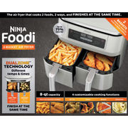 Ninja DZ100WMWH Foodi Air Fryer 8-Qt, DualZone FlexBasket, 4-in-1, Smart Finish, Cook 2 Foods 2 Ways
