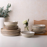 AmorArc ADW007CP-24 Ceramic Dinnerware Sets, 24-Piece Handmade Reactive Glaze Stoneware Plates and Bowls Sets, Cappuccino