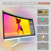 CRUA CR270QB 27 Inch FHD 100Hz Curved Monitor, 1080P 1800R 99% sRGB PC Computer Monitor, White 100Hz
