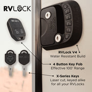 RVLock Compact Keyless RV Door Lock with Back-Lit Keypad, Remote Fob, Durable Metal Core, Black, COMP-R