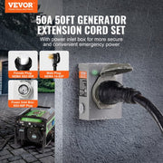 VEVOR RV50H/SS2-50R+LSTK06 50 Amp Generator Cord and Power Inlet Box Kit, 50FT