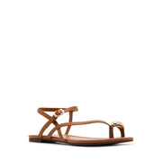 Madden Girl Treasuree Strappy Flat Sandals with Toe Ring Hardware, Cognac, Women's