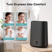 ALROCKET Ultrasonic Humidifier, 5L Cool Mist, Top-Fill Design, 48H Runtime, 28 dB Quiet Operation, Essential Oil Diffuser, Black, DH-JSD05