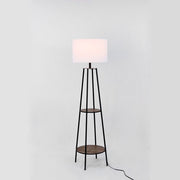 Mainstays Etagere Matte Floor Lamp, 2 Wood Shelves, Lampshade, Black