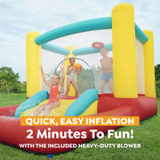 Play Day Jump N Away Inflatable Bounce House with Built-In Slide, Basketball Hoop, Mesh Walls, Extra Large Indoor Outdoor Play Area, Ages 3+