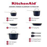 Meyer Corp 12573 KitchenAid Ceramic Forged Aluminum 10 Piece Nonstick Cookware Pots and Pans Set, Onyx Black