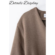 ScarletteEmmy Womens Wool Blend Belted Wrap Coat, Soft Polyester Knit, Open Front, Long Sleeve, Black Brown Khaki