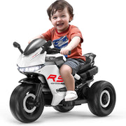SPPTTY 12V Electric Motorcycle with 3 Wheels & Music, White - Kids Motorcycle