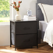 Edx Nightstand with 2 Removable Fabric Drawers, Black, Modern Design