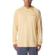 Columbia Men's PFG Terminal Tackle Long Sleeve Fishing Hoodie, Omni-Shade UPF 50, Omni-Wick, Cocoa Butter Bluebell Logo, Medium, 153617