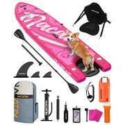 NACATIN Inflatable Dog Paddle Board 2-in-1 SUP with Built-In Ramp, Kayak Seat, Pink