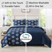 Mainstays All In One Reversible Comforter And Sheet Set, Navy Geo, 7-Piece, Full, nvgeo-d