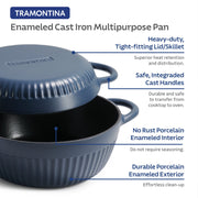 Tramontina 4 QT Enameled Cast Iron Dutch Oven for Bread Baking - Multipurpose Bread Oven, Blue