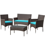 Homall 4 Pieces Outdoor Patio Furniture Set, Weather-Resistant PE Rattan Wicker, Steel Frame, Cushions with Removable Covers, Tempered Glass Table, Blue Beige
