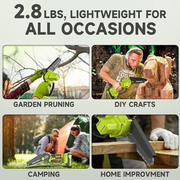 Pulituo 6-Inch Cordless Mini Chainsaw, Brushless Handheld Electric Saw with 2 Batteries, Portable for Cutting Wood, Trimming Trees, Gardening, Yard Work