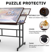 G TALECO GEAR Jigsaw Puzzle Table with Four Felt-Lined Drawers, Five Adjustable Angles, Pet-Proof Cover, Coffee Color, 35